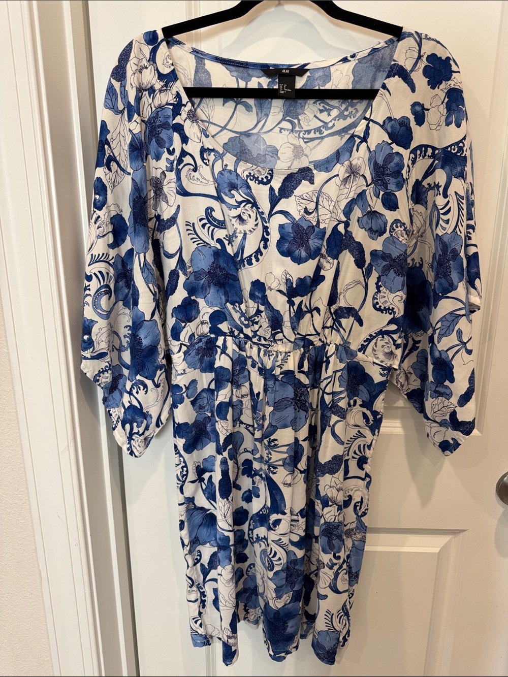 H&M White Dress with Blue Floral Print